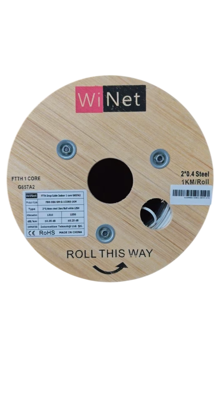 FBR-OBK-SM-G-1CORE-1KM OBK 1x1 SM 1 CORE G657-A2 LSZH - DROP FIBER / 1000 METRE - 2x0.5 CELIK - BEYAZ