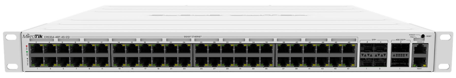 CRS354-48P-4SPlus2QPlusRM Cloud Router Switch 354-48P-4S+2Q+RM 48xGbit PoE+ , 4xSFP+,2Qsfp+ LCD ,L5 750W