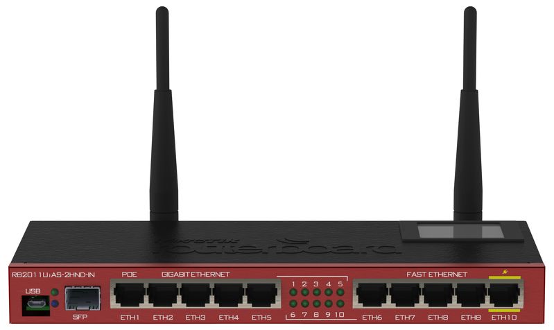 RB2011UiAS-2HnD-IN Mikrotik RB2011UiAS-2HnD-IN, 5xLAN,5xGbit LAN,1xSFP, 2.4 Ghz 4Dbi Omni Anten, LCD, L5