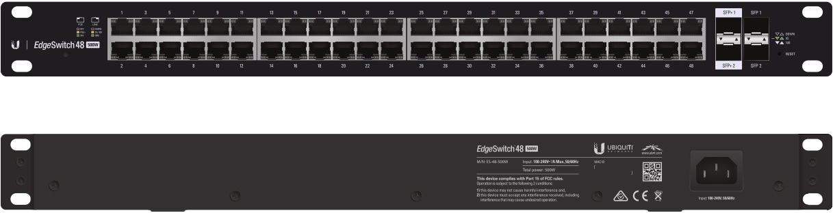 ES-48-500W Ubiquiti Edge Yön. Gigabit Switch POE+ 48x1Gbit Eth + 2x SFP + 2x SFP+ 500 Watt
