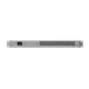 Gri metal rack tipi ağ cihazının arka panelinde güç girişi ve havalandırma ızgarası yer alıyor