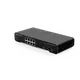 Siyah renkli, ön panelinde sekiz ethernet portu ve iki SFP portu bulunan ağ anahtarı cihazı