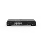 Önde 8 adet ethernet portu ve 2 adet SFP portu bulunan siyah ağ anahtarı cihazı